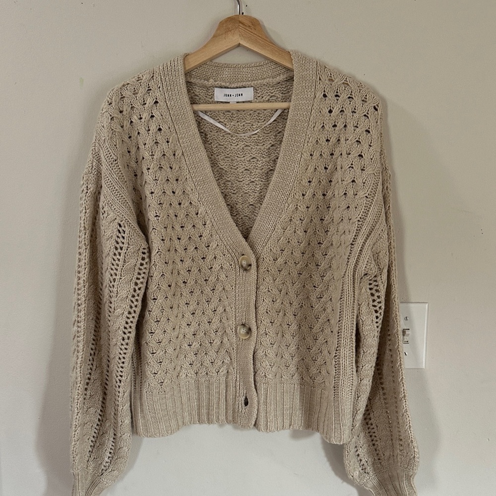 John + Jenn Beige Knit Cardigan